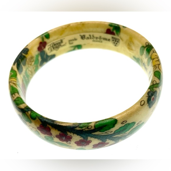 Vintage Signed Brandt Design Valdrome France Lucite Floral Bangle Bracelet - Picture 3 of 8